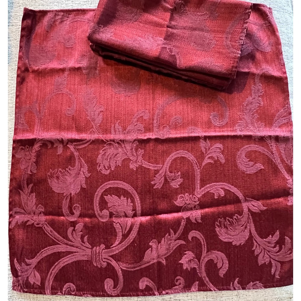 Set of 4 Burgundy Red Damask Floral Jacquard Cloth Napkins 18x18 Square Dining